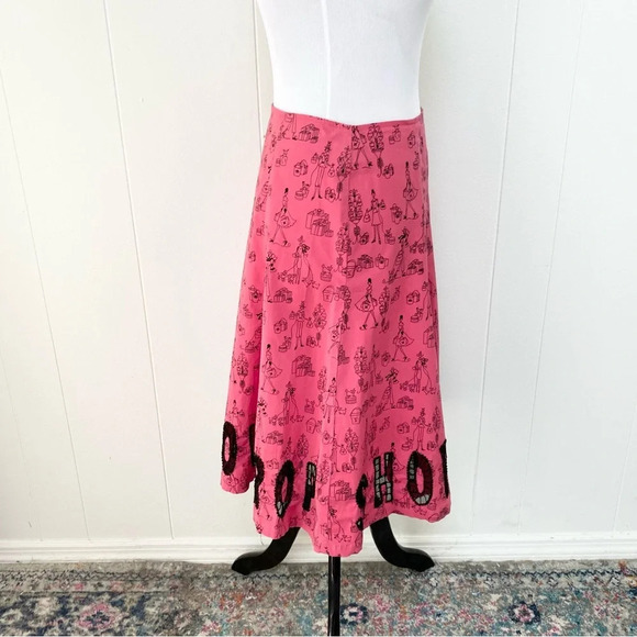 Vintage Pink Black Novelty Print Skirt Shop Till You Drop Sheer Spellout Size S - Picture 12 of 16